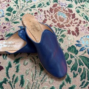 Sabah Blue Leather Slip-On Mule